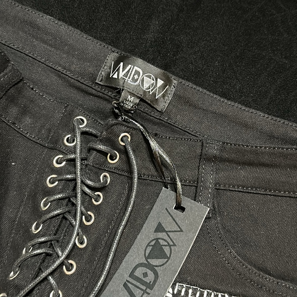 NWT Widow Miss Murder Lace-Up Patch Jeans, Med - Picture 5 of 12